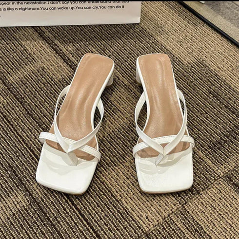 Women Casual Open Toe Slid Block Heels